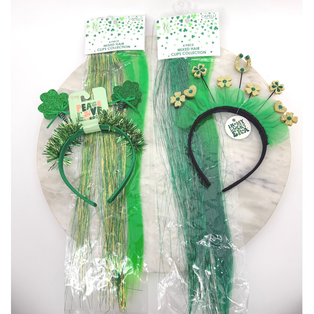 St Patricks Day Headband & Hair Extension Bundle Capelli New York Shamrock Lucky